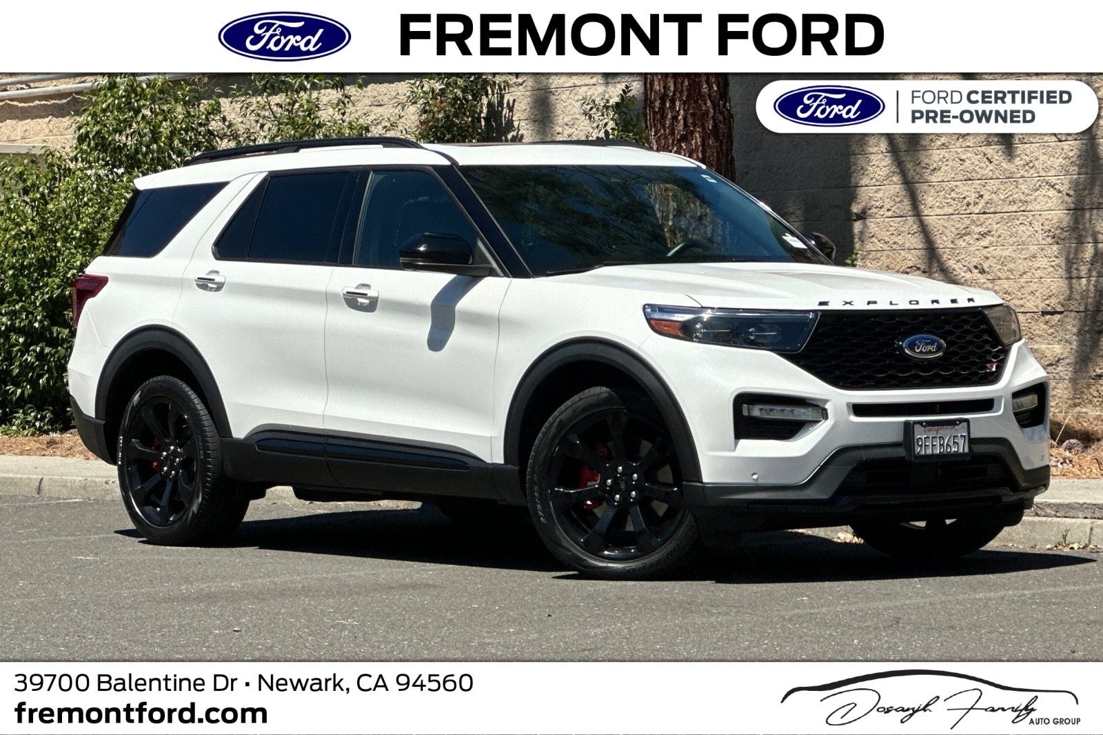 2023 Ford Explorer ST in Star White Metallic Tri-Coat — front three-quarter view