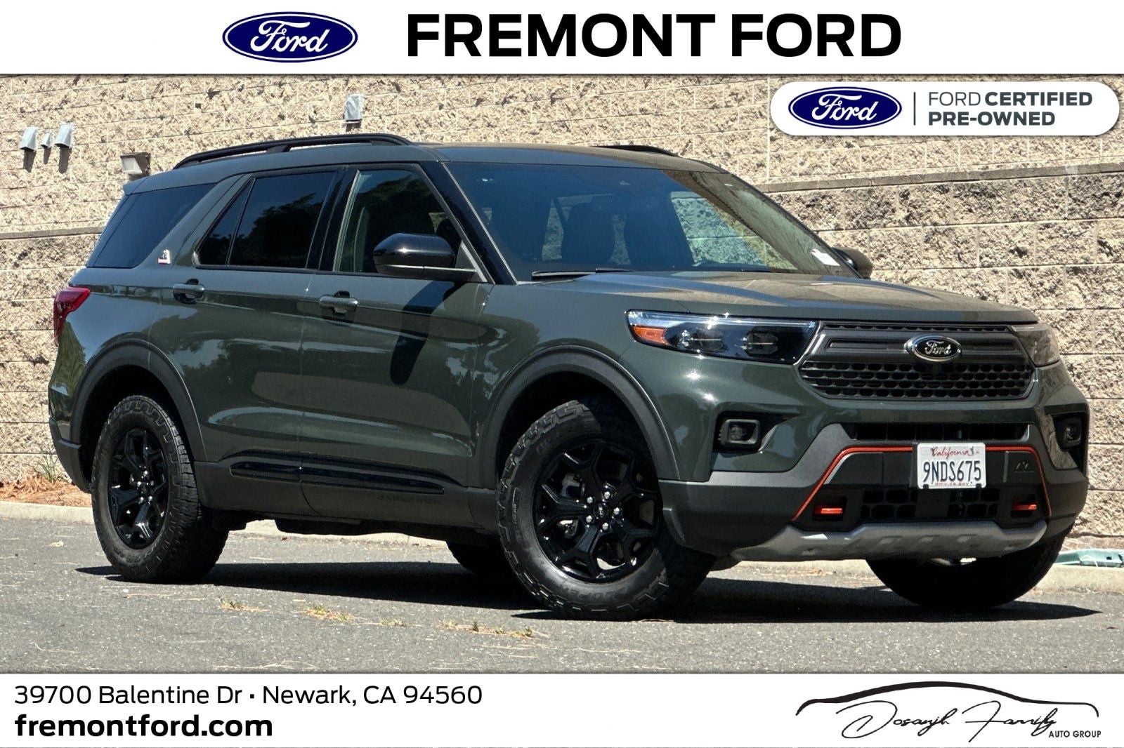2024 Ford Explorer Timberline in Forged Green Metallic — front three-quarter view